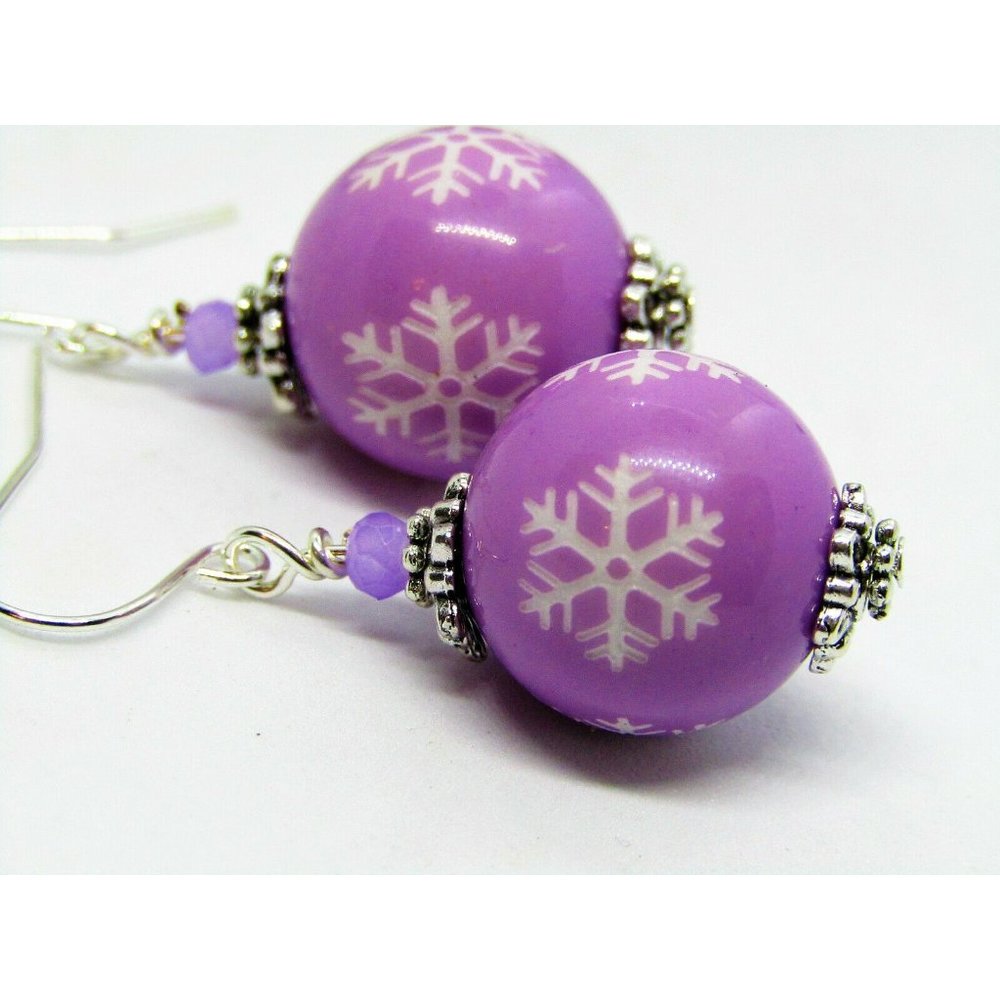 Light Purple SNOWFLAKE Christmas Silver Earrings